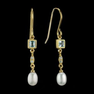 Blue Topaz Pearl Drop Earrings (E0076)