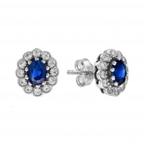 Blue Sapphire Diamond Stud Earrings (E1973)