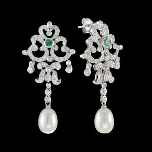 Emerald Pearl Diamond Drop Earrings (E0332)
