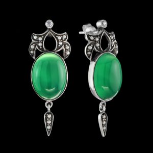 Green Agate Diamond Pearl Drop Earrings (E0399)