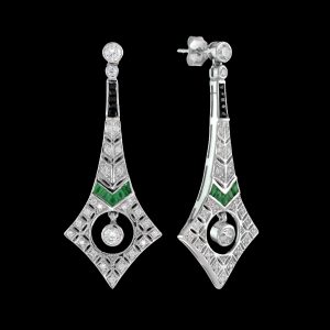 Diamond Emerald Onyx Drop Earrings (E1851)