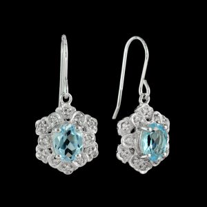 Blue Topaz Diamond Drop Earrings (E1972)