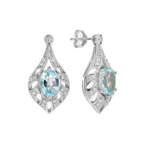 Blue Topaz Diamond Dangle Earrings (E2239)