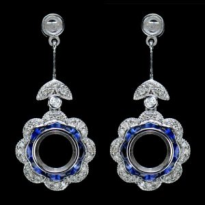 Semi-mount Diamond Blue Sapphire Drop Earrings (E3435-50)