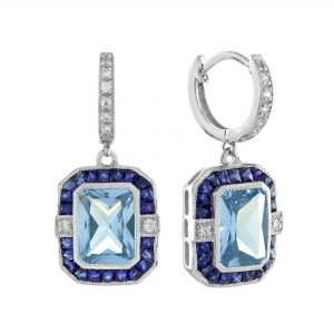 Aquamarine Blue Sapphire Diamond Drop Earrings (E5237)
