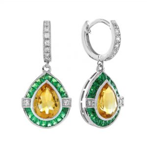 Citrine Emerald Diamond Drop Earrings (E5239)