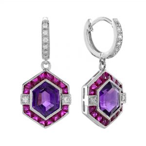 Amethyst Ruby Diamond Drop Earrings (E5242)