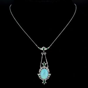 Alternative view of Opal Emerald Diamond Necklace (N1835)