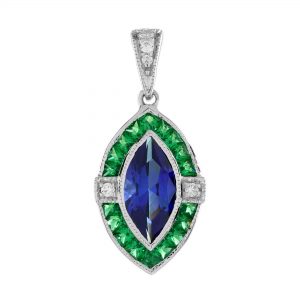 Blue Sapphire Emerald Diamond Pendant (P5240)