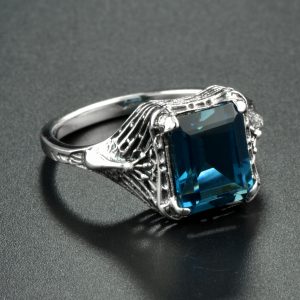London Blue Topaz Filigree Solitaire Ring (R0164)