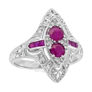 Ruby Diamond Filigree Two Stone Ring (R1392)
