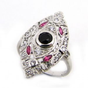 Onyx Ruby Diamond Filigree Ring (R1529)