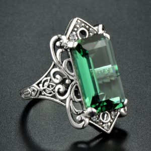 Green Quartz White Topaz Filigree Ring (R2309)