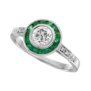 Diamond Emerald Halo Ring (R2628B50-WF)
