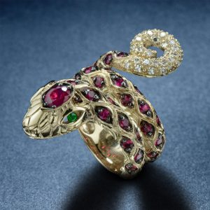 Emerald Ruby Diamond Snake Ring (R3730)