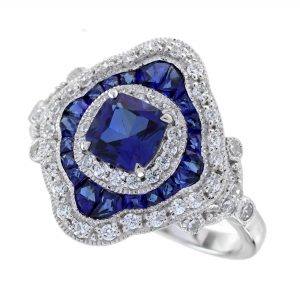 Blue Sapphire Diamond Halo Engagement Ring (R5277-2)