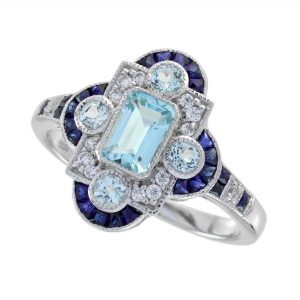 Blue Topaz Blue Sapphire Diamond Engagement Ring (R5480-2)