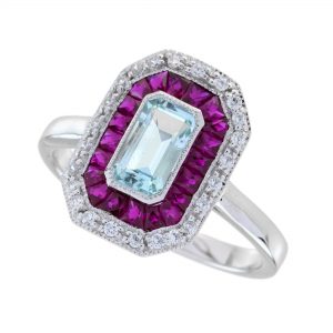 Blue Topaz Ruby Diamond Engagement Ring (R5832)