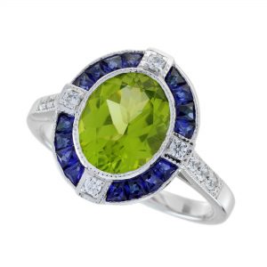 Peridot Blue Sapphire Diamond Engagement Ring (R5833)