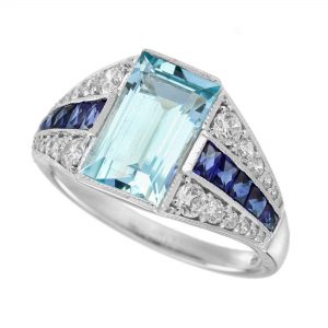 Blue Topaz Blue Sapphire Diamond Ring (R5837)
