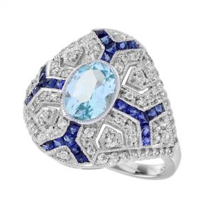 Blue Topaz Blue Sapphire Diamond Cocktail Ring (R5854)