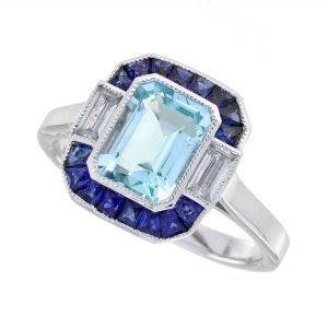 Blue Topaz Blue Sapphire Diamond Ring (R5856)