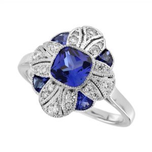 Blue Sapphire Diamond Engagement Ring (R5866)