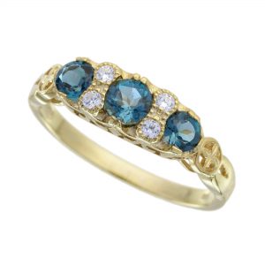 London Blue Topaz Diamond Three Stone Ring (R5875)