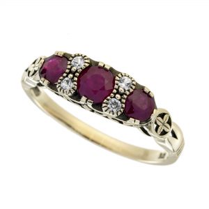 Ruby White Sapphire Three Stone Ring (R5875)