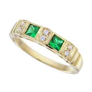Emerald Two Stone Diamond Two Stone Ring (R5877)