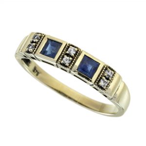 Blue Sapphire White Sapphire Two Stone Ring (R5877)