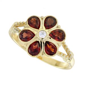 Diamond Garnet Flower Ring (R5879)