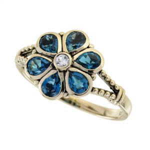 White Sapphire London Blue Topaz Flower Ring (R5879)