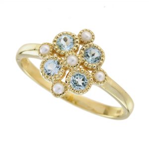 Blue Topaz Pearl Flora Ring (R5880)