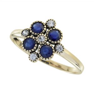 Blue Sapphire White Sapphire Flower Ring (R5880)