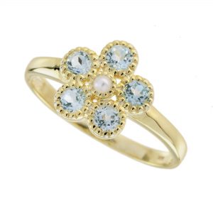 Pearl Blue Topaz Flower Ring (R5882)