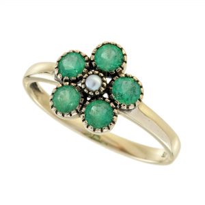 Pearl Emerald Flower Ring (R5882)