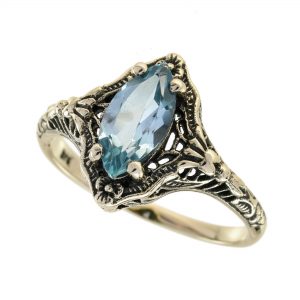 Blue Topaz  Filigree Solitaire Ring (R5888)