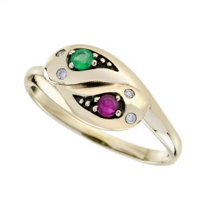 Emerald Ruby Diamond Two Stone Ring (R5909)