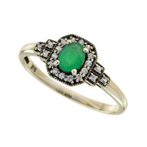 Emerald White Sapphire Halo Engagement Ring (R5910)