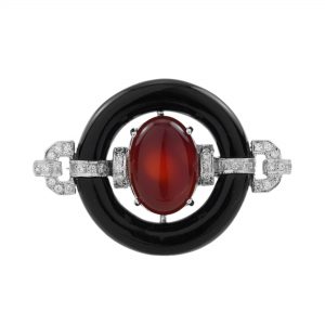 Carnelian Onyx Diamond Brooch (C0067)