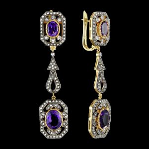 Amethyst Diamond Dangle Earrings (E0666)