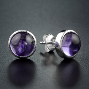 Amethyst Cabochon Stud Earrings (E2984-A19)