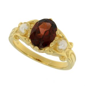 Garnet Pearl Three Stone Ring (R3279-17)