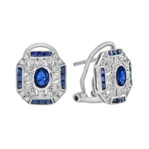 Blue Sapphire Diamond Omega Earrings (E1604)