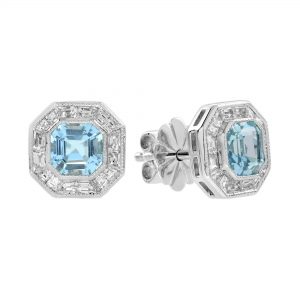 Blue Topaz Diamond Stud Earrings (E5921-SV)