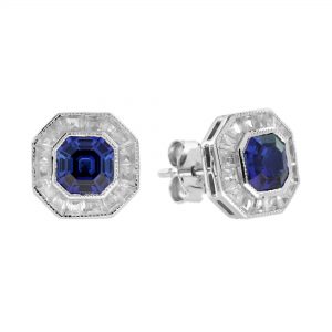 Blue Sapphire Diamond Stud Earrings (E5921-SV)