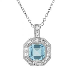 Blue Topaz Diamond Neckalce (N5921-2-SV)