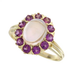 Cabochon Rose Quartz Rhodolite Halo Ring (R0686)