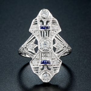 Diamond Blue Sapphire Three Stone Ring (R1561)